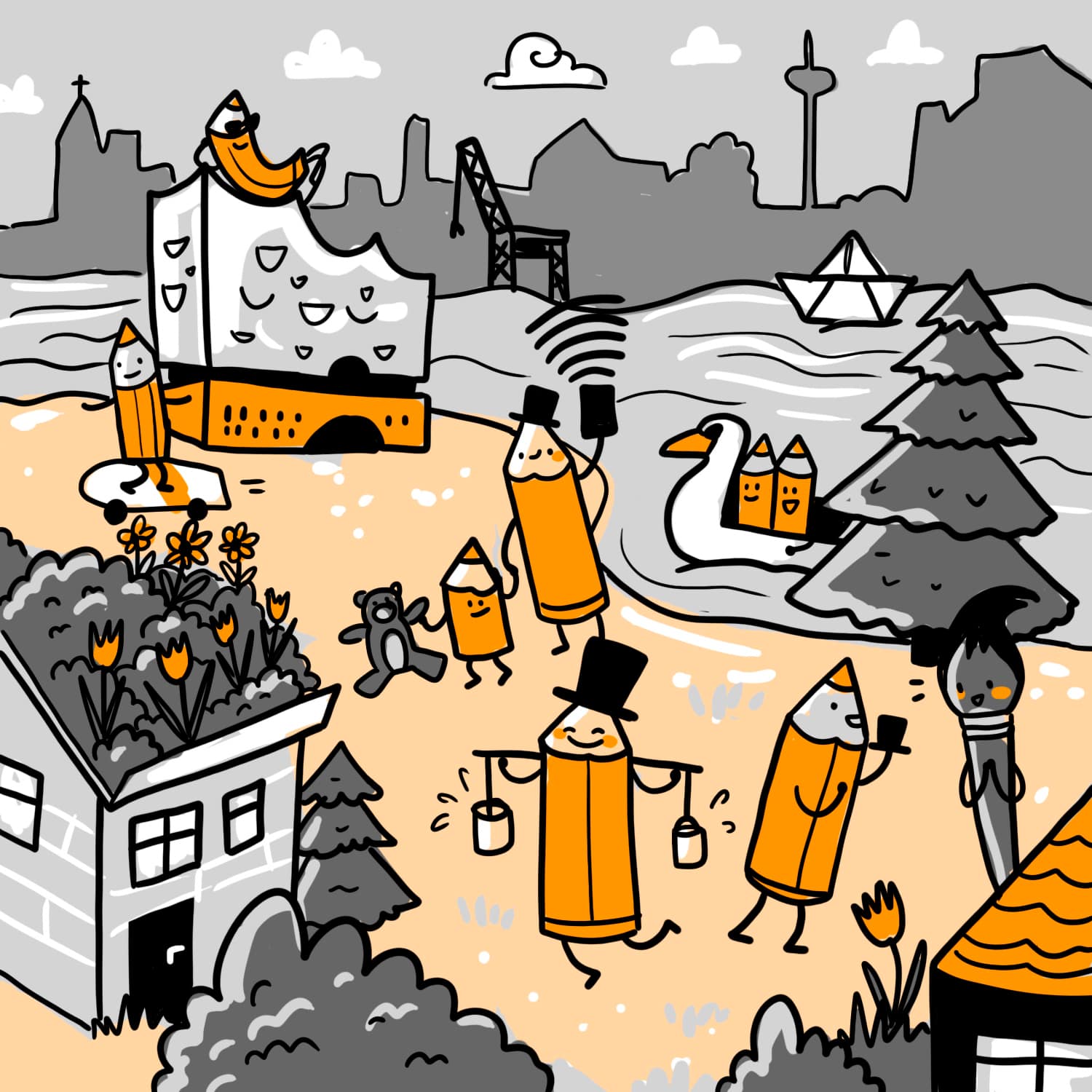 Illustration Anwendungsbereiche_Wimmelbild Illustration Anwendungsbereiche Wimmelbild