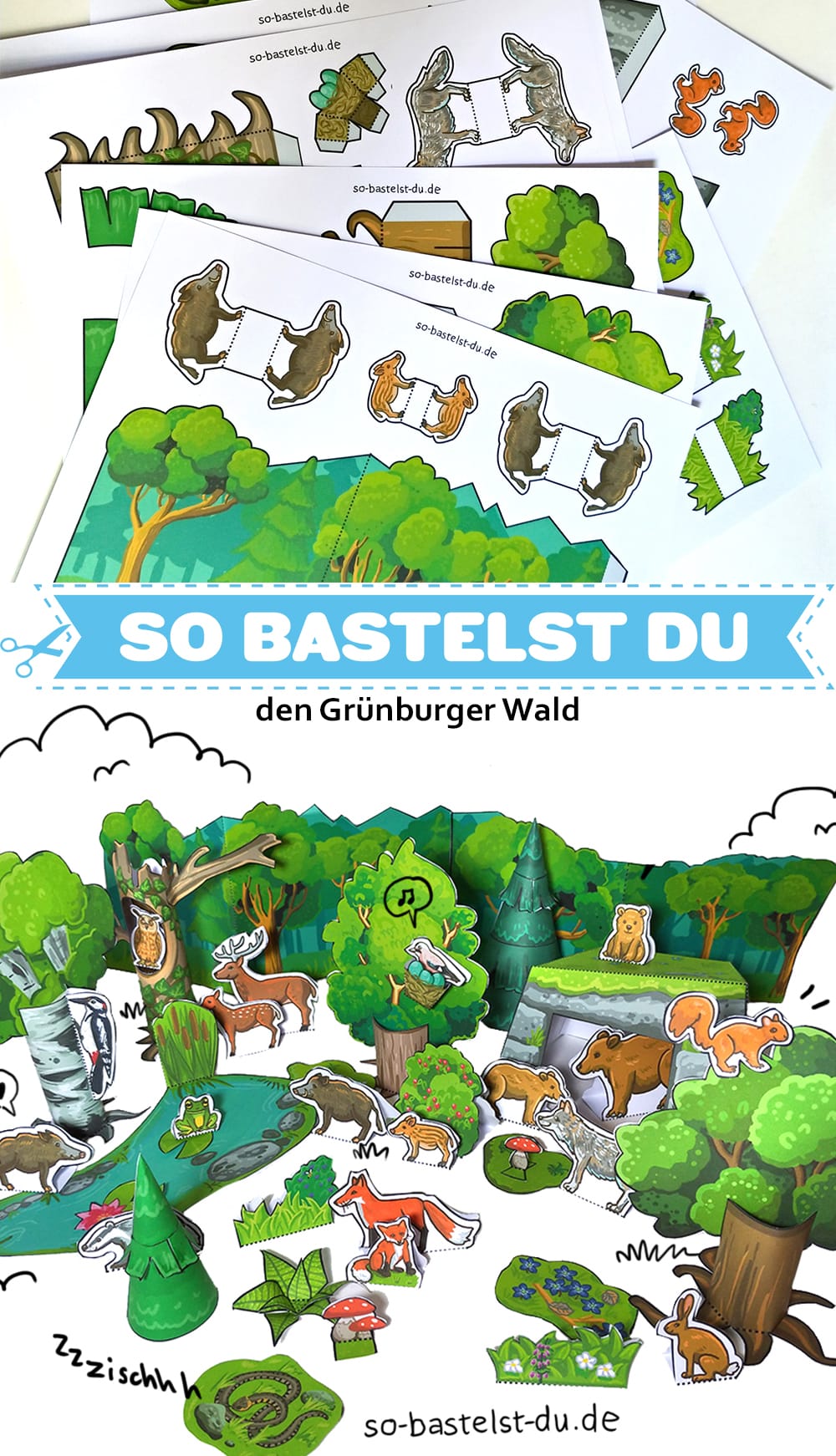 Bastelbogen Wald und Tiere