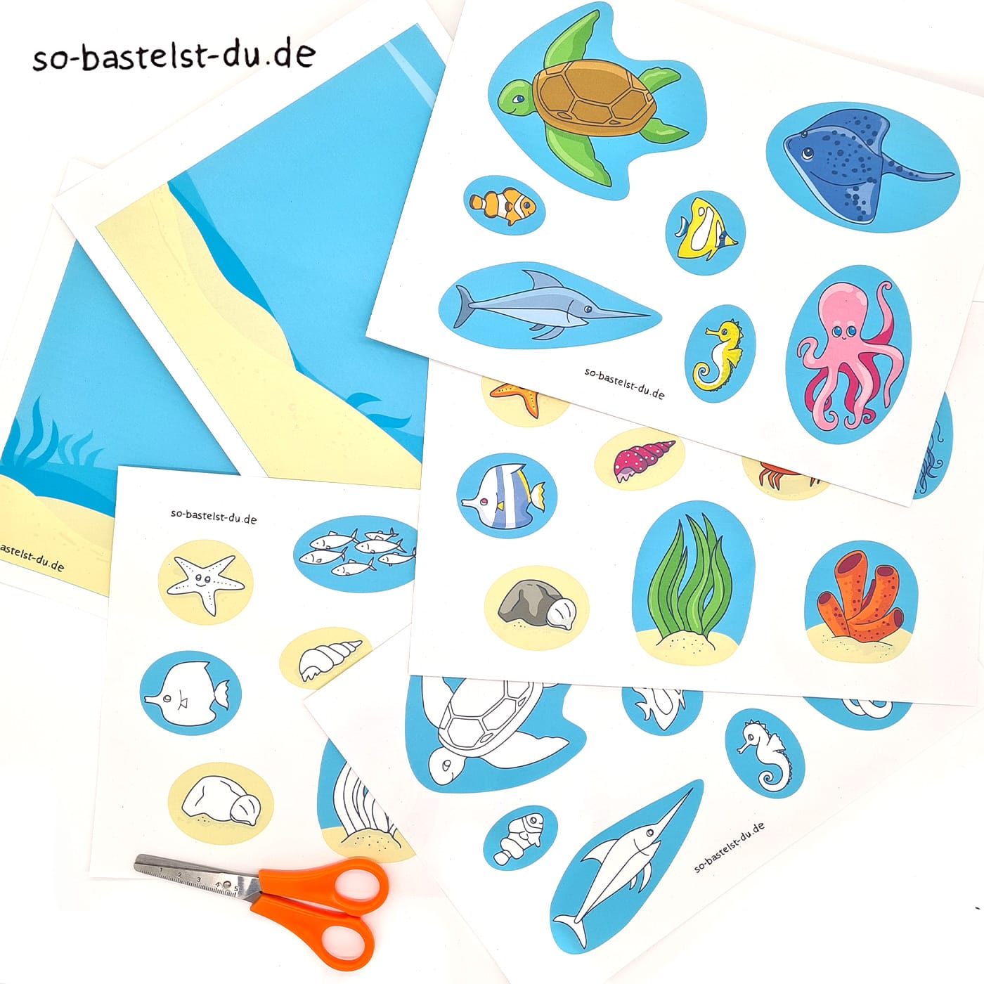 Bastelbögen zum Ausdrucken für kleine Kinder Unterwasser