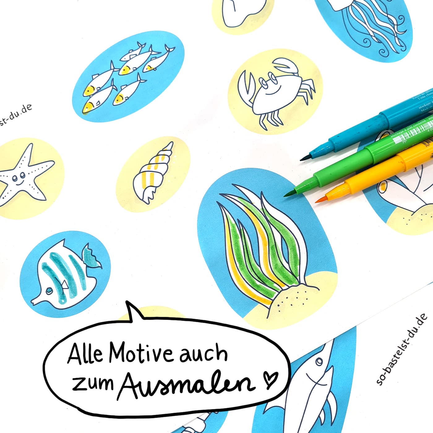 Erstes Basteln und Ausmalen Unterwasserwelt