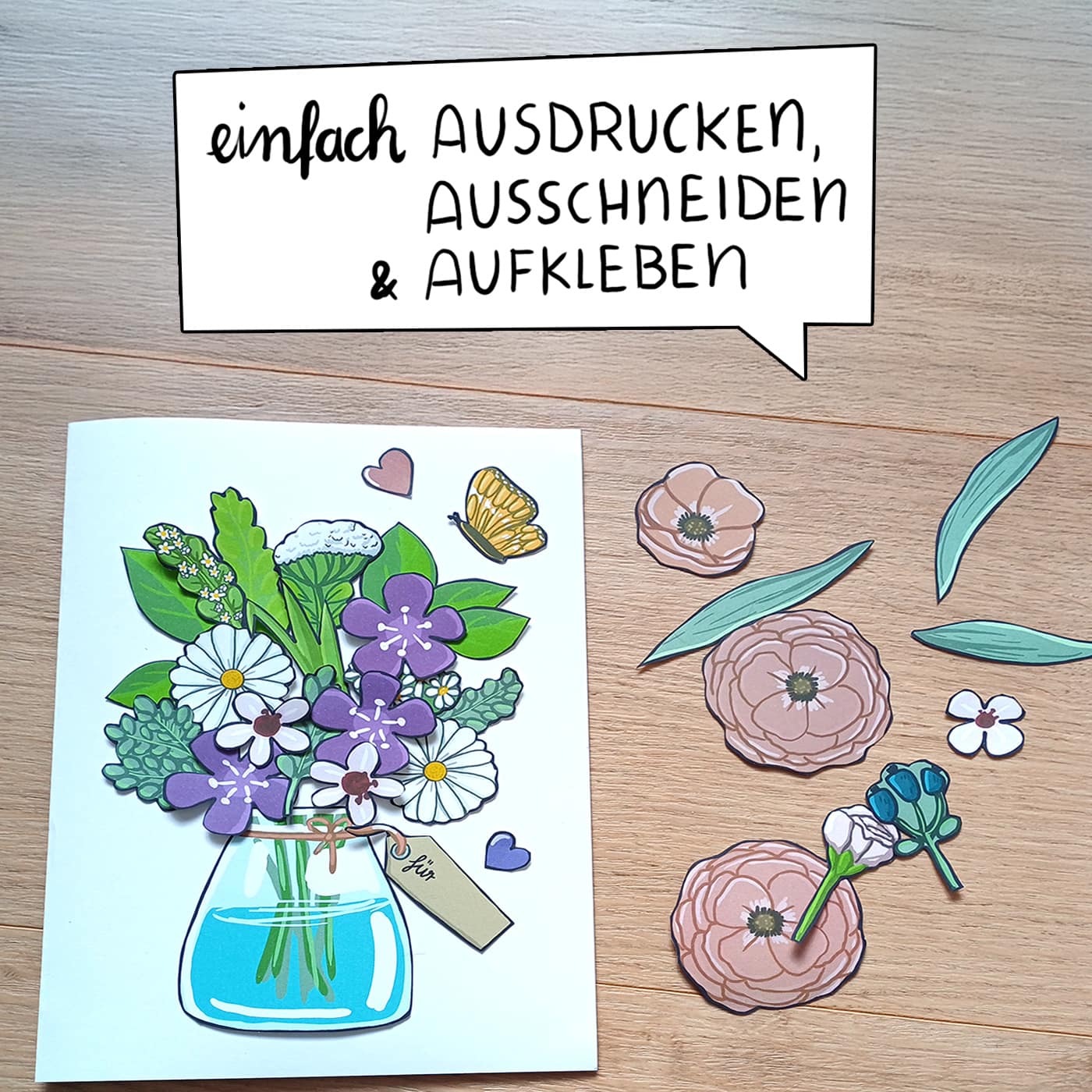 Bastelbogen Blumenkarte Muttertag Geburtstag