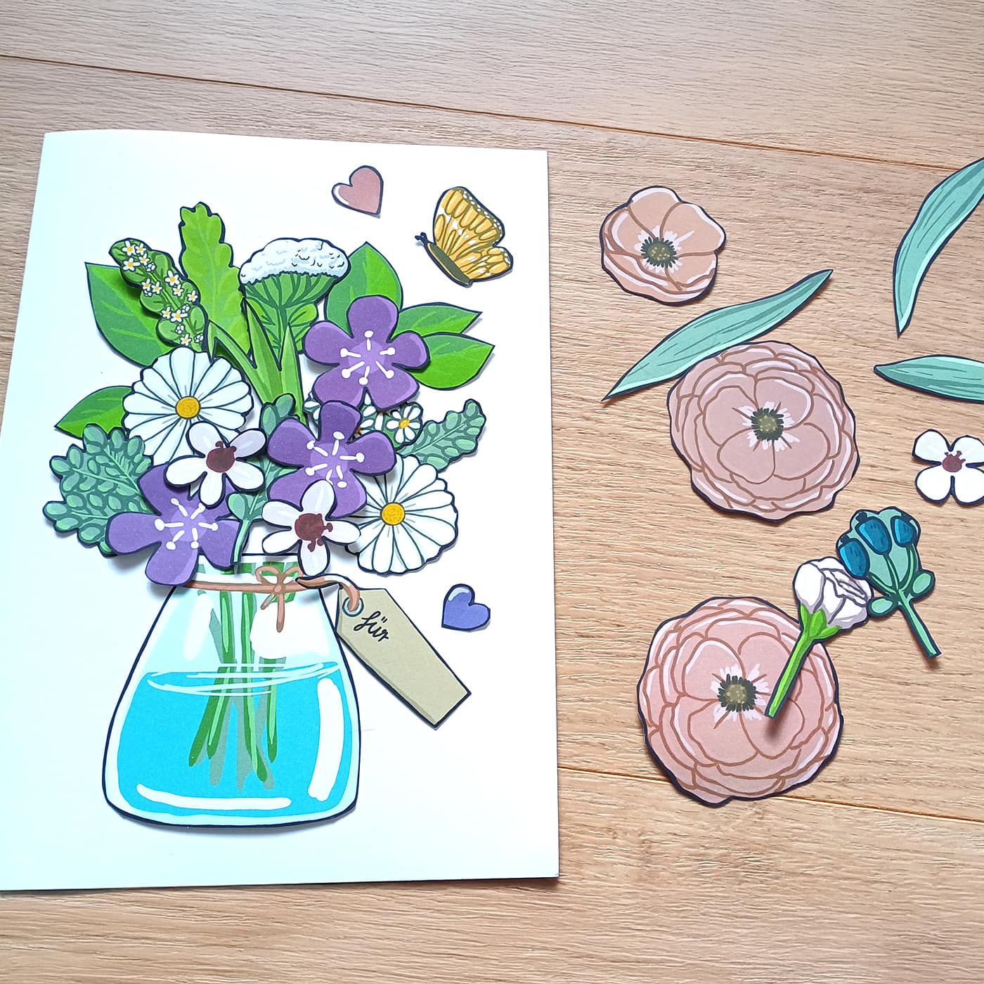 Blumenkarte Bastelbogen für Muttertag oder Geburtstag – Bild 5