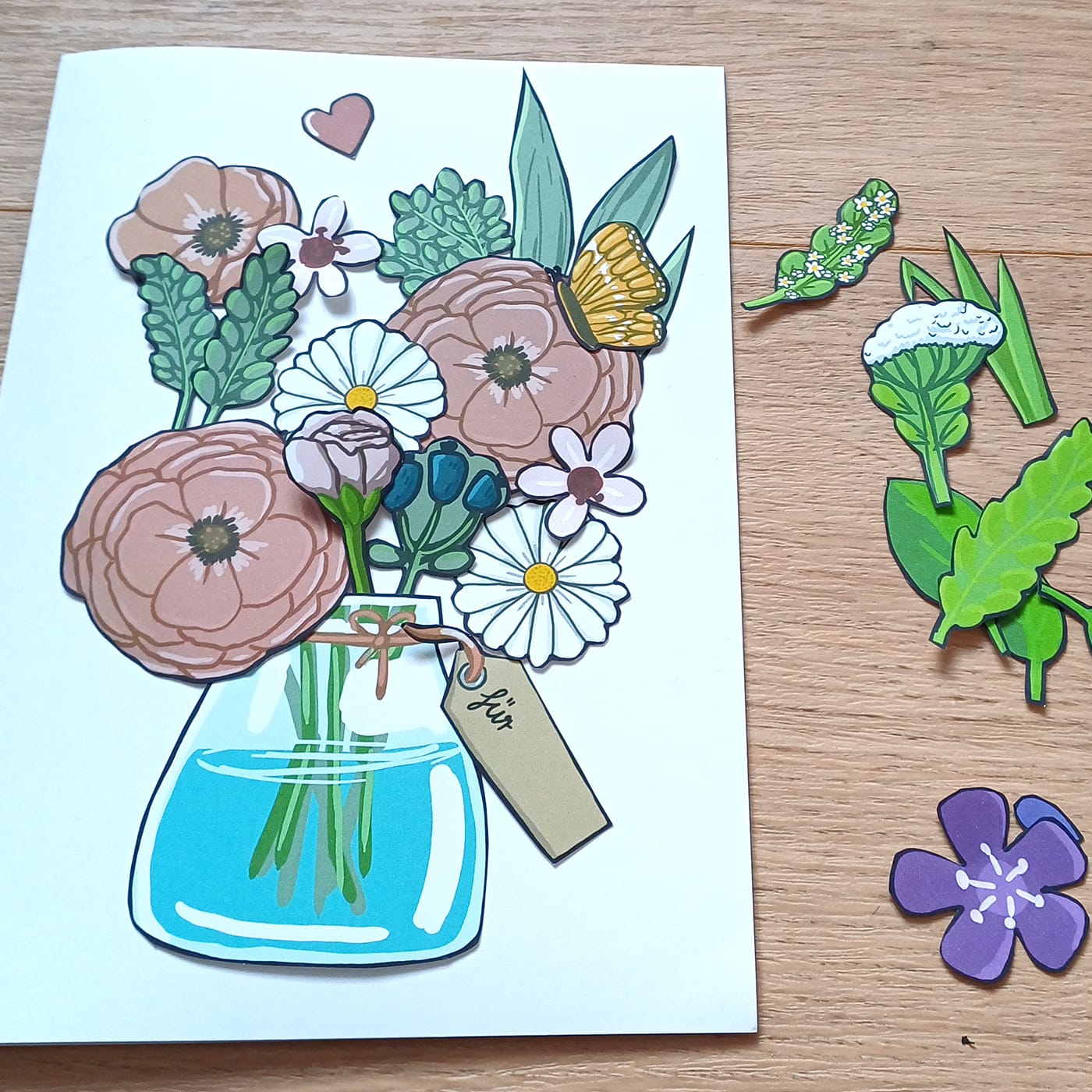 Blumenkarte Bastelbogen für Muttertag oder Geburtstag – Bild 3