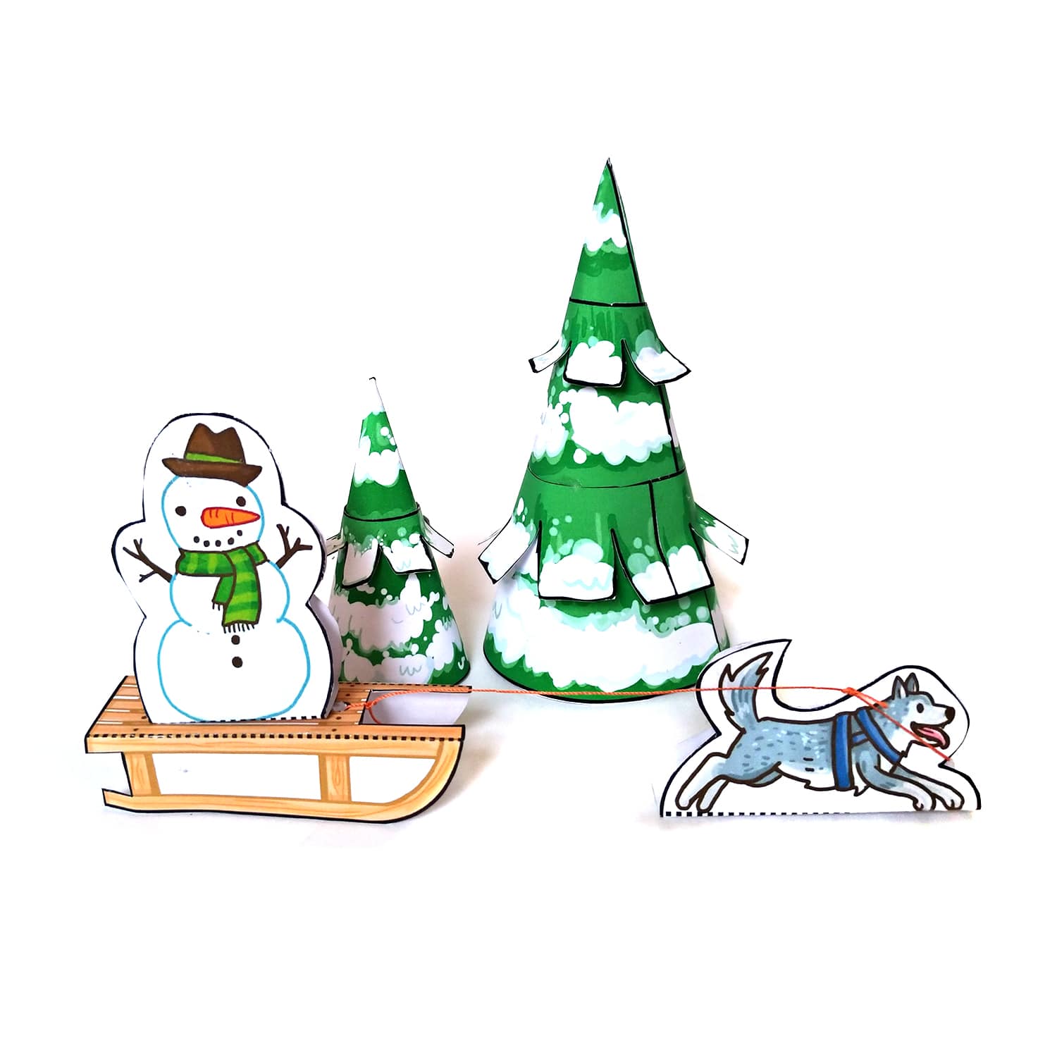 Husky Schlitten und Schneemann