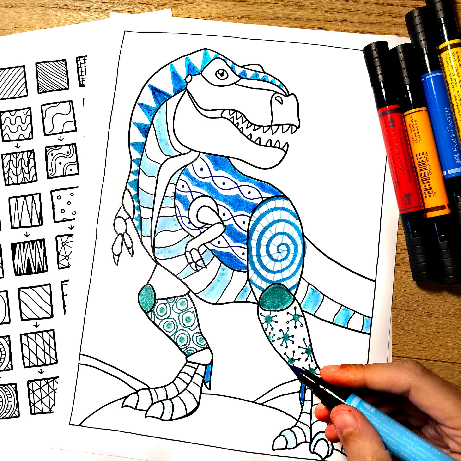 ZenDoodle Dinosaurier Ausmalbilder´Muster und Farbe